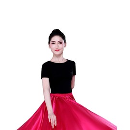 Satin Silk Adult Women Girls motony Long Dance Practice Skirt Full Length Modern Swing Style (Skirt only) (Pink, M)