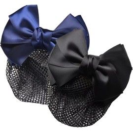 2 redecillas para moño gorros para el cabello con lazo negro y azul para mujer pinza para el cabello para cubrir moño