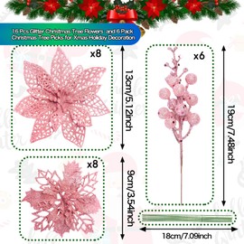 22-Piece Christmas Poinsettia Artificial Flower and Glitter Berries Kit with Tree Ornaments and Picks for Holiday Decor