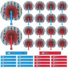 Vercraft 36 Pcs Patriotic Star and Stripe Folding Fans Fourth of July Party Supplies USA Vintage Round Handheld Paper Fans with Plastic Handle Parade Independence Day Decorations