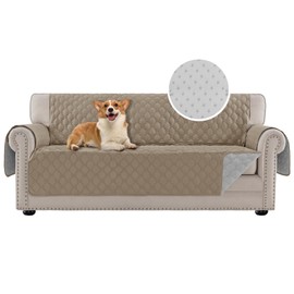PrinceDeco Sofa Cover Couch Cover for 3 Cushion Couch Water Resistant Sofa Cover for Living Room Quilted Furniture Couch Cover Washable Couch Protector Width Up to 78"(Oversized Sofa, Taupe)