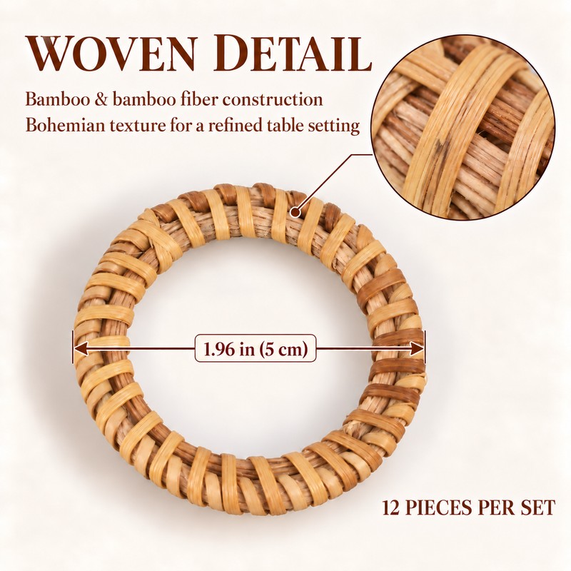 12 Piece Woven Napkin Ring Set Bohemian Napkin Holders for