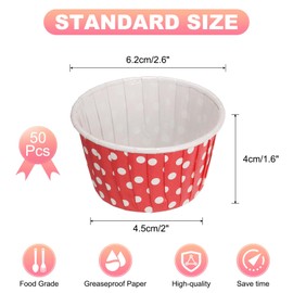 sourcing map Mini Polka Dot Cupcake Liners for Baking Cupcake, 50Pcs Cupcake Muffins Liners Cupcake Holders Paper Greaseproof Wrappers for Wedding, Showers, Gift (Red)
