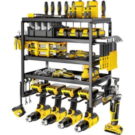 jsyonii Power Tool Organizer, 5 Layer Drill Holders Wall Mount, Heavy Duty Metal Organizers and Storage Rack for Garage Organization, Tools Shelves with Screwdriver Plier Hammer Holder, Black