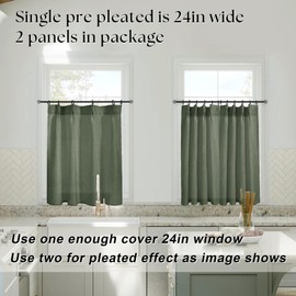 Lino Rosa Olive Green Pinch Pleat Back Tab Kitchen Curtains Linen Textured Short Linen Curtains for Small Window Bathroom 24x 24 Inches
