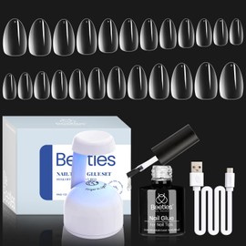 Beetles Gel Nail Kit Almond Short, 500Pcs Pre Shaped Clear Extra Short Almond Gel Nail Tips Easy Nail Extension Set with 5 in 1 Multifunctional Nail Glue Base Uv Led Nail Lamp Nail Art Gifts for Women