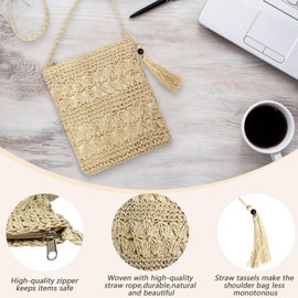 Lulullaby Strohtasche, Stroh Crossbody Tasche, Damen Stroh Umhängetasche, Sommer Vintage Strandtasche, Schultertaschen, Strandtasche, Crossbody Strand Tasche, Für Arbeit Reise Outdoor Urlaub (Beige)