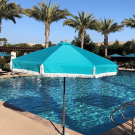 FORMOSA 9ft 6 Rib Market Premium Patio Umbrella Replacement Canopy - 300D UV Protective and Water Resistant Patio Canopy - Umbrella Replacement Cover (CANOPY ONLY) (Turquoise Fringe Olefin)