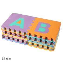 Easy Playhouse Soft Foam Floor Puzzle Tiles for Children, Non-Toxic EVA 36 Interlocking Foam Tiles with 24 Borders for Playroom, Nursery or Gym, Numbers and Letters