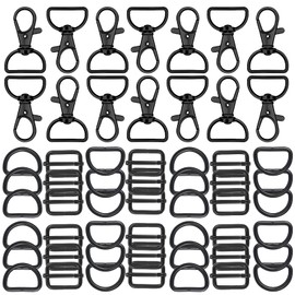Juego de 56 ganchos para llavero con anillos en D, accesorios para bolso para hacer bolsos, cordones, cierres giratorios de metal con anillos en D y hebilla deslizante para bolsos, llaveros, cordón y bolsos (negro, 25 mm)