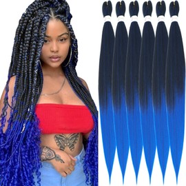 Xusuperb 30 inch Long Pre Stretched Braiding Hair Ombre Blue Easy Braids Extensions Hair 6 Packs Itch Free Soft Yaki Straight Texture Kanekalon Synthetic Hair for Braiding(T1B/Blue#)
