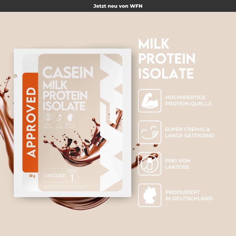 WFN Approved Casein Proteinpulver - Schokolade - 30 g Probe-Packung