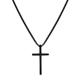 Edforce Stainless Steel Men's Plain Silver Gold Black Cross Pendant 24" inches Box Chain Necklace (Black)
