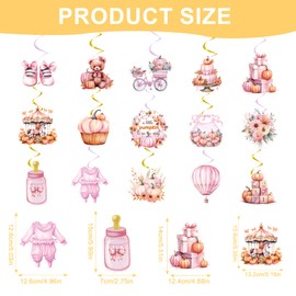 MOIZYNG A Little Pumpkin is on The Way Baby Shower Decorations for Girl, 30 Pcs Pink Fall Pumpkin Hanging Swirls Ceiling Streamers for Baby Shower Birthday Gender Reveal Party Favors Supplies