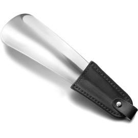 Timotech Juego de calzadores de zapatos de acero inoxidable con correa de cuero, aptos para todo tipo de calzado, botas, tenis, ideal para viaje (Negro (1 unidad))