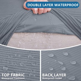 hyha Waterproof Sectional Couch Covers, Against Spills, Sofa Seat Slicovers Washable, Thick Elastic Jacquard Fabric, L Shape Couch Cushion Covers for Dogs Pets (1 Piece for Chaise, Grey)
