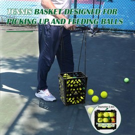 OLE ANDIGO Tennis Ball Basket Tennis Ball Hopper with Wheels | 60 Balls Capacity Lightweight Collector | No-Bend Hands-Free Ball Retrieval Tool for Training & Court Use