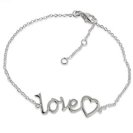 Love Text Word with Heart Charm Bracelet - 925 Sterling Silver