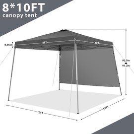 GDY 8X10 FT Pop Up Canopy Outdoor Instant Tent Slant Legs with a Sidewall,Equipment Vents, Portable Gazebo Shelter for Patio, Deck, Beach and Garden,Grey.