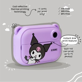 Kuromi Instant Print Kids Digital Camera & Video Camcorder with Selfie Camera by Kidamento, Scavenger Hunt Momento Book, 32GB Memory Card - Model P Kuromi