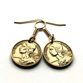 France 5 Centimes coin earrings French jewelry Marianne Paris Marseille Lyon Toulouse Bordeaux Lille Nice Rennes Reims Nantes Le Havre Toulon Dijon Strasbourg Seine Saint-Etienne Normandy e000018