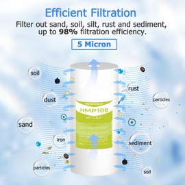 MewMore 5 Micron 4.5" x 10" Whole House Water Filter Cartridge, Sediment Filters for Well Water, Replacement for DGD-5005, FXHSC, GXWH40L, GXWH35F, W50PEHD, W10-PR, R50-BBSA - Pack of 4