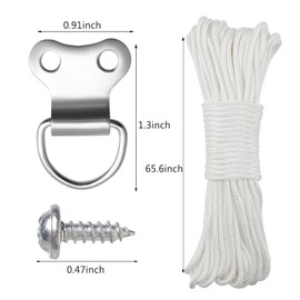 20m*2mm Picture Wire Picture Hanging Cord, Heavy Duty Wire Kit White Picture Frame Hanging Cord String Picture Cord Nylon Braided Cord with 21 D-Ring Hooks and 40 Screws