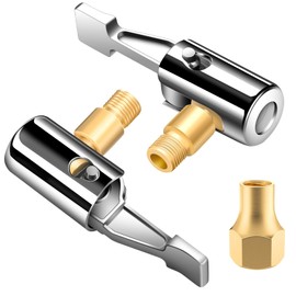 All Metal Lock On Air Chuck Tire Inflator Nozzle with Female Adapter, Locking Tire Air Chuck w/ Standard Tire Valve Thread, No Air Leakage Tire Inflating Hose End for Portable Tire Pump/Air Compressor