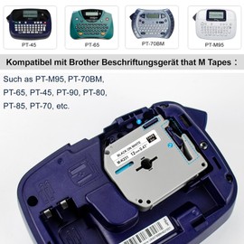 Meritom 5 x Compatible Brother P-touch Tapes MK231 Replacement for Brother MK231 M-K231 MK231S 12 mm Label Tape for Brother PT-90 PT-M95 PT-65 PT-60 PT-55 PT-70 PT-80, 12 mm x 8 m, Black on White