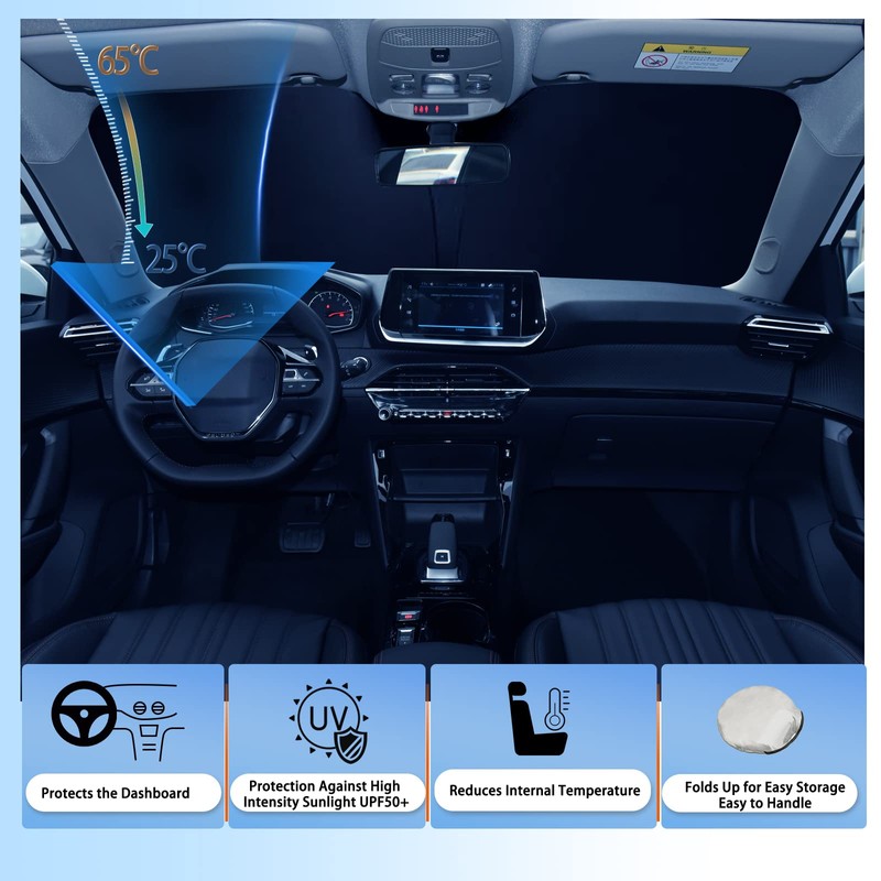 SHAOHAO Peugeot 2008 e-2008 2014-2019 Sun Visor Silver Coated Fabric