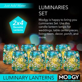 MODGY Luminary LED Lantern Candle Holder Decorative Indoor Outdoor, Plastic Candle Lamps for Wedding Table Centerpiece, Flameless Floating Candles, Louis C Tiffany, Field of Lilies, 2 Packs of 4
