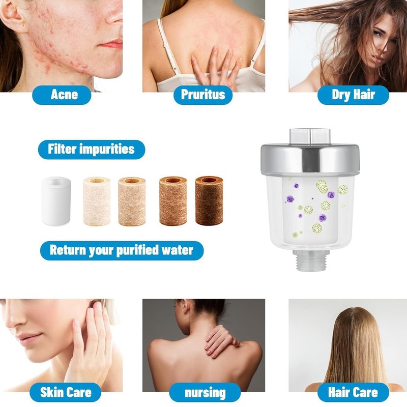 Universeller Wasserhahnfilter, Wasserfilter mit 4 Filterkartuschen, PP-Baumwoll-Wasserfilter für Duschköpfe, für