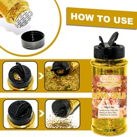 Aslanka Royal Gold Holographische Glitzer, 100g Grün Chunky Glitzer Pailletten, Gemischte Glitzer für Körper, Festival Dekoration, Basteln, DIY