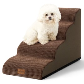 COZY KISS Dog Stairs for Small Dogs 19.7" H, Pet Step with Leakproof Cover, High Density Foam Cat Ramp for Bed, Couch or Sofa, Lightweight, Durable, Comfort, 15.7x28.3x19.7 inch, 4 Tiers, Brown