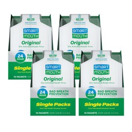 SmartMouth Original Zinc Activated Mouthwash Single Packs - Disposable Mouthwash Packets for Fresh Breath - Eliminates Bad Breath & Odors - Alcohol & Fluoride-Free - Fresh Mint - 10 Count, 4 Pack