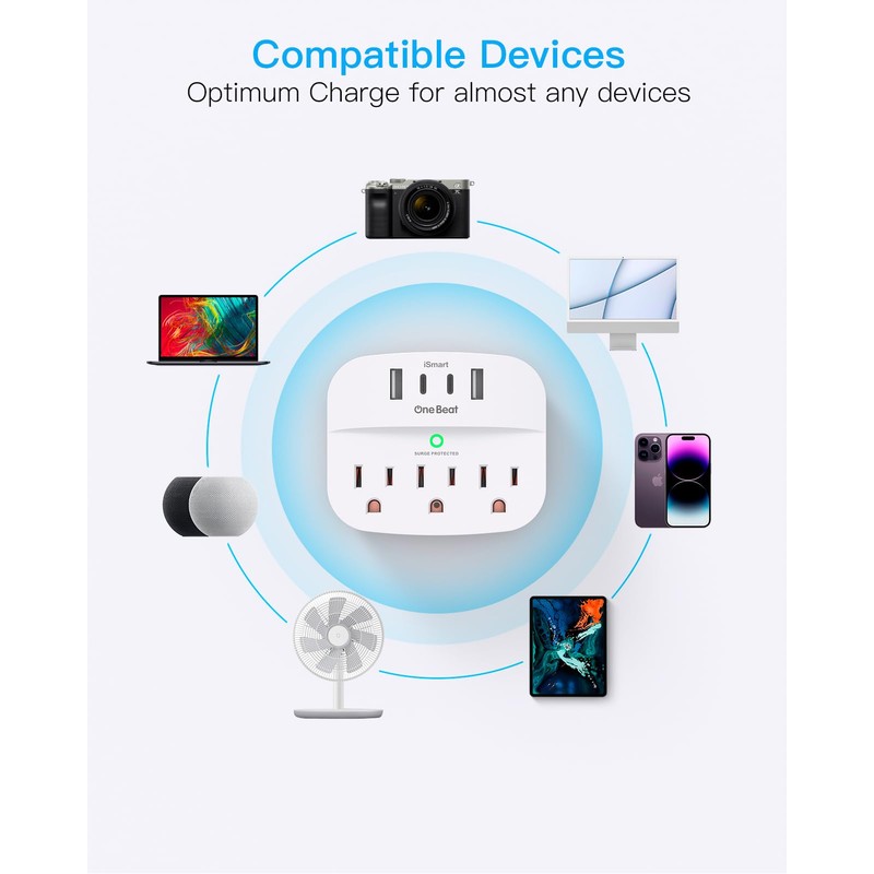 Multi Plug Outlet Splitter with USB,Surge Protector Outlet 1 Pack