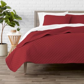 Bare Home Premium 2 Piece Quilt Set - Twin/Twin Extra Long Size - Coverlet Set - Diamond Stitched Bedspread - Ultra-Soft Luxurious Lightweight All Season Bedspread (King/Cal King, Red)