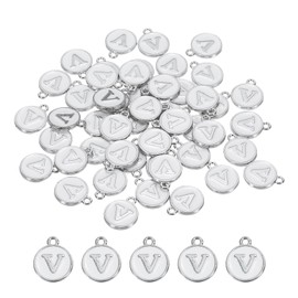 MECCANIXITY Alphabet V Enamel Letter Charm Jewelry Charm Enamel Initial Charm White Pendant Charm for Jewelry Making, Bracelet, Craft, Pack of 50