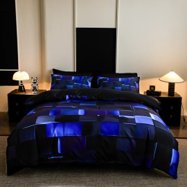 Factory Custom Soft and Breathable Polyester Fiber Three-Piece Bed Set for Home, Cozy Durable Quality, Easy Care Bedding Setsize: Full(80"*90"), color: Blue