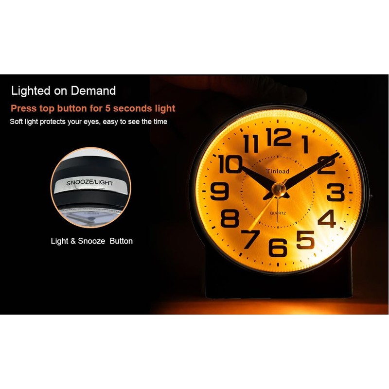 4.3" No Ticking Analog Alarm Clock,Silent Readable for Seniors,Easy to