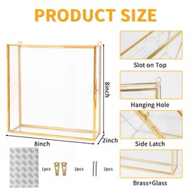 Himitimi 8x8 Travel Shadow Box Frame with Slot on Top, Glass Shadow Display Box Memory Top Loading Shadow Keepsake Box for Tickets, Photos,Wine Bottle Caps,Collections(Gold)