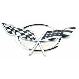1x 1997-2004 Corvette C5 Rear Cross Flags Emblem 3D Deck Lid Badge Nameplate Sticker Fit for Corvette (US Flag-Chrome/Black)
