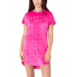 Paris Hilton Velour Crew Neck Shirttail Hem Rhinestone Nightshirt, Hot Pink THAT'S HOT, S