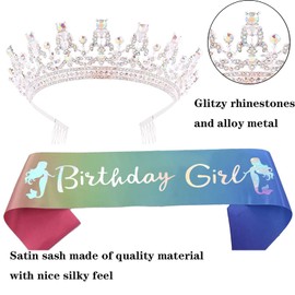 Birthday Sash and Tiara Kit Birthday Girl Sash and Birthday Queen Rhinestone Crown Colorful Sash and Colorful Crystal Tiara for Birthday Party Supplies and Decorations Birthday Gifts