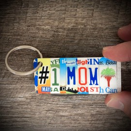 #1 Mom License Plate Keychain, Made in USA, Mothers Day gift, Mom bag tag, number one Mom keychain, Mothers gift, gift for Mothers,