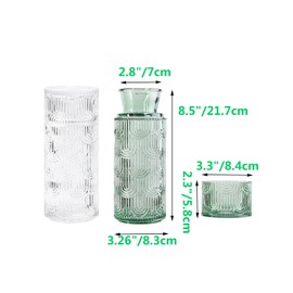 Mouthwash Dispenser for Bathroom, 21.6Oz Vintage Glass Water Carafe Set with 6Oz Tumbler Lid, Bedside Carafe for Guest Rooms, Office Nightstand, and Home Décor-Clear