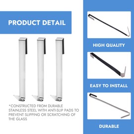 RiseDirectly 3Pcs 12 Inch Shower Door Hooks Stainless Steel Extended Towel Hooks No Drill Shower Towel Holder for Frameless Glass Door Heavy Duty Over The Doors Bathroom Organizer - Silver