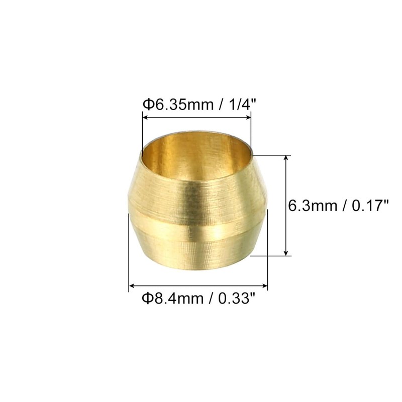 TA-VIGOR 1/4" Tube OD Brass Compression Sleeves Ferrules, 50PCS Brass
