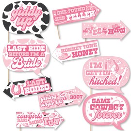 Big Dot of Happiness Funny Last Rodeo - Pink Cowgirl Bachelorette Party Photo Booth Props Kit - 10 Piece