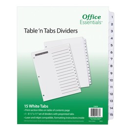 Office Essentials Table 'n Tabs Dividers, 8-1/2" x 11", 1-15 Tab, White Tab, Buff Body, Laser/Inkjet, 1 Set/ST (11674)